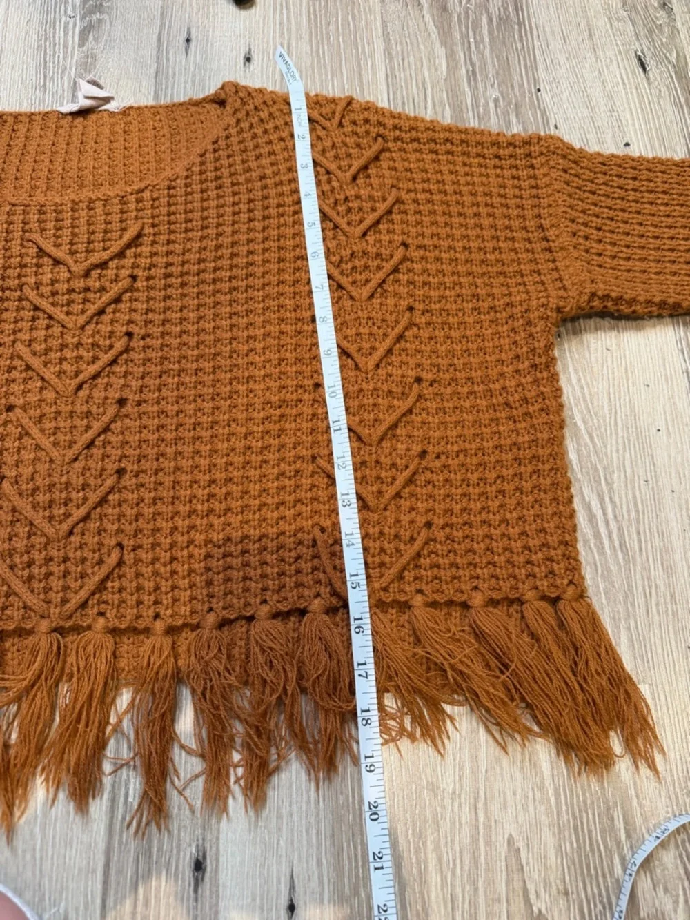 Flawed Anthropologie Moon River Burnt Orange Cropped Sweater Fringe Hem Size S